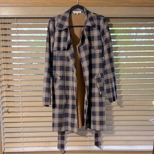 Navy and Tan Checkered Trench Coat szL